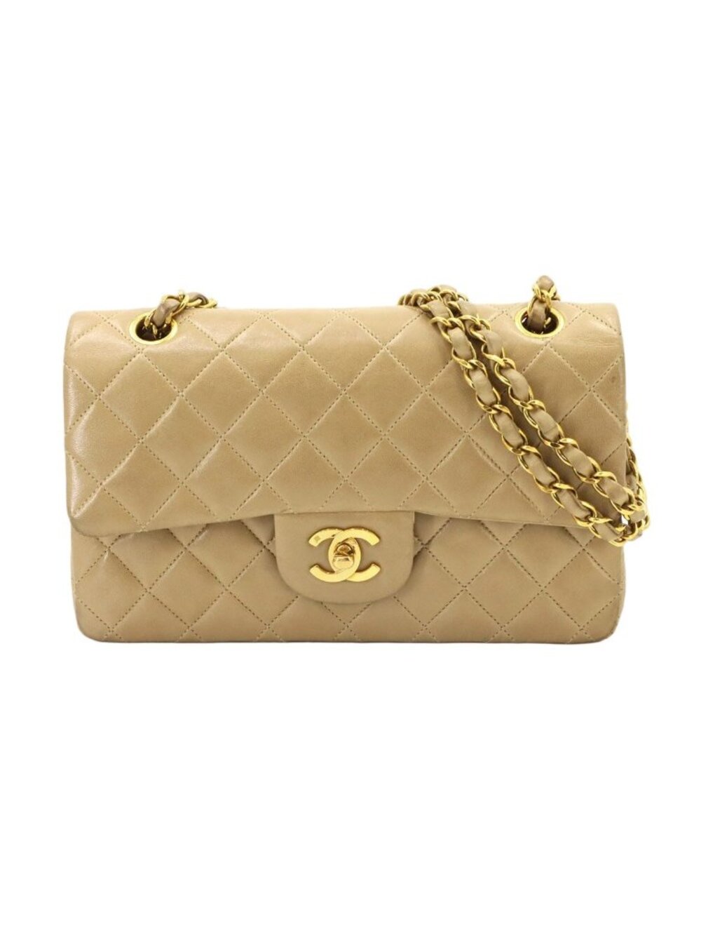 Chanel Quilted 23 Chain Shoulder Bag Lambskin Beige Gold Vintage